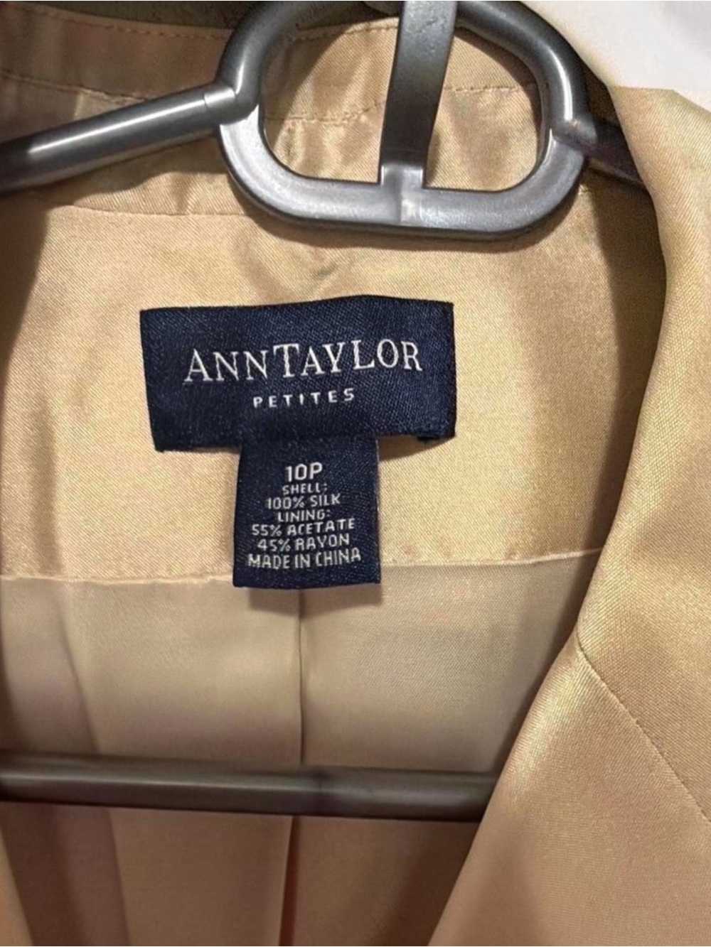 Ann Taylor Gold/Champagne Silk Three Button Blazer Size 10P